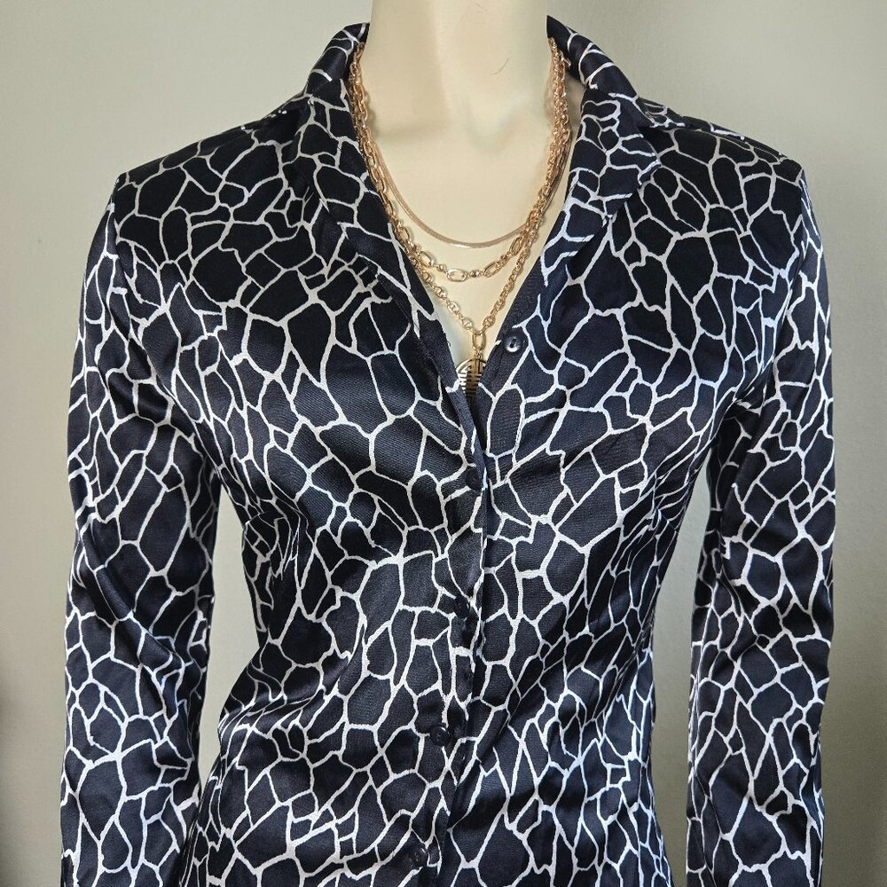 Vintage Guess Collection Giraffe Print Satin Blouse M Y2K